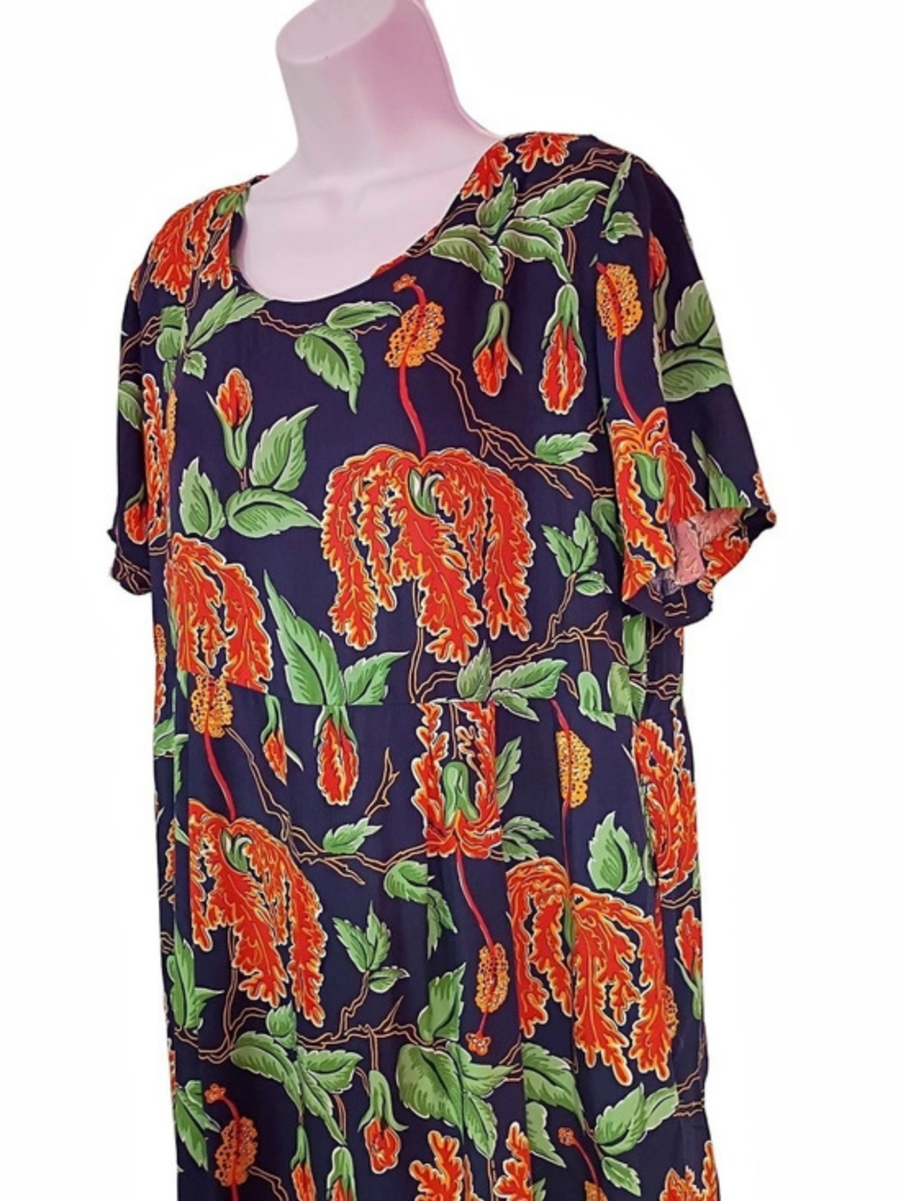Vintage Reyn Spooner Floral Midi Dress in Blue & Orange Size Medium - Picture 5 of 8